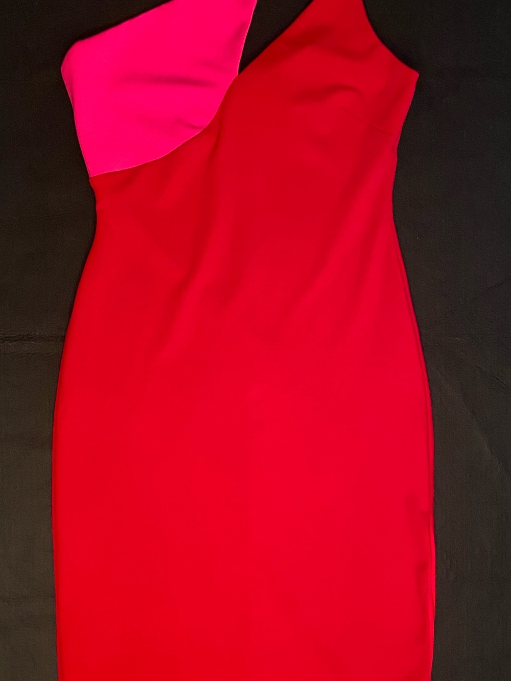 bebe One-Shoulder Pink and Red Colorblock Sheath Dress